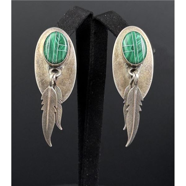 Navajo Sterling Silver Malachite Earrings