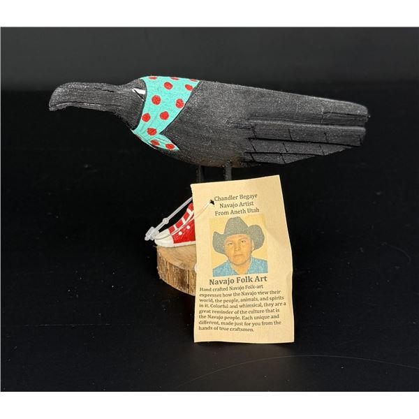 Chandler Begaye Navajo Folk Art Wood Carving Raven