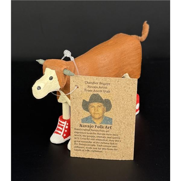 Chandler Begaye Navajo Folk Art Wood Carving Cow