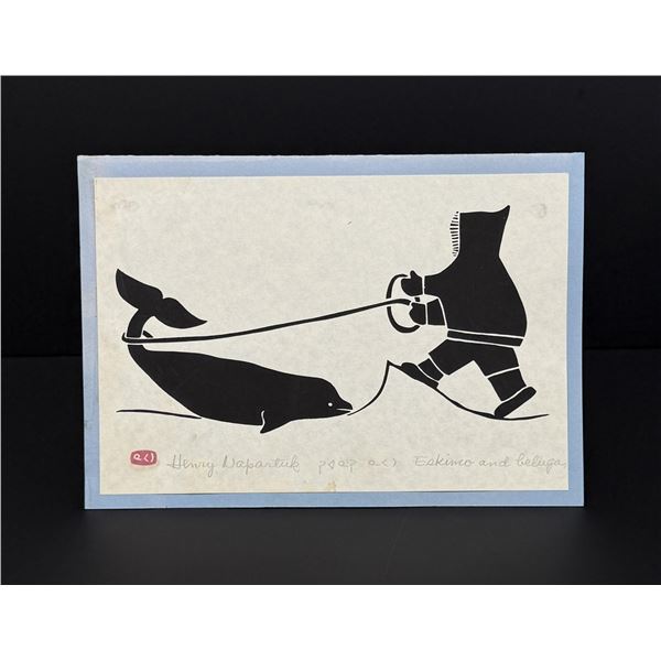 Henry Napartuk Eskimo and Beluga Linocut