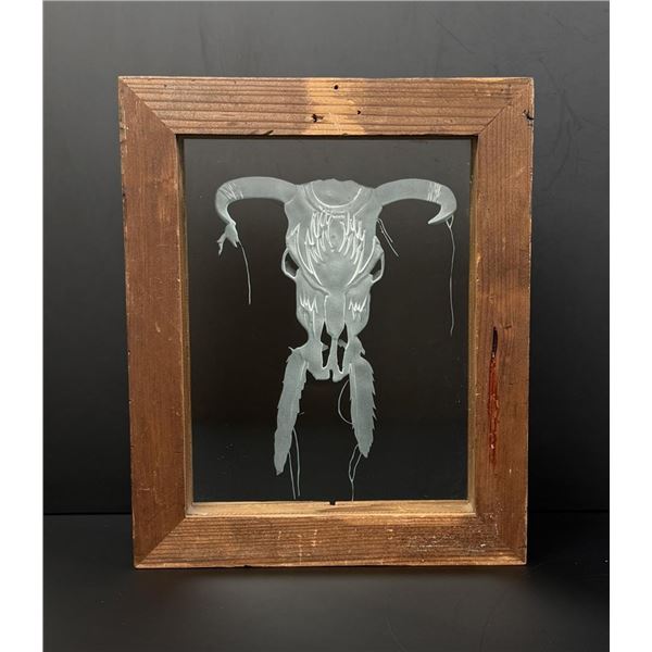 Etched Glass Bull Skull Window