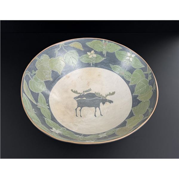 Melissa Leslie Green Moose Crossing Pottery Bowl