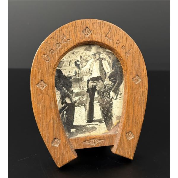 Folk Art Carved Horseshoe Cowboy Photo Frame