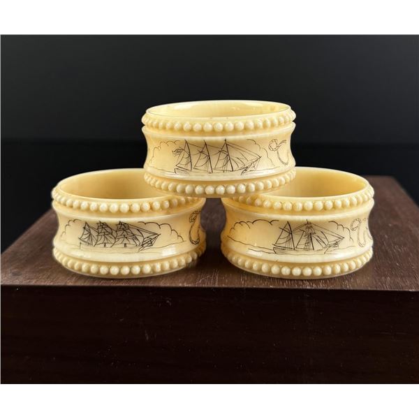 Whaler Made Scrimshaw Whale Tooth Napkin Rings