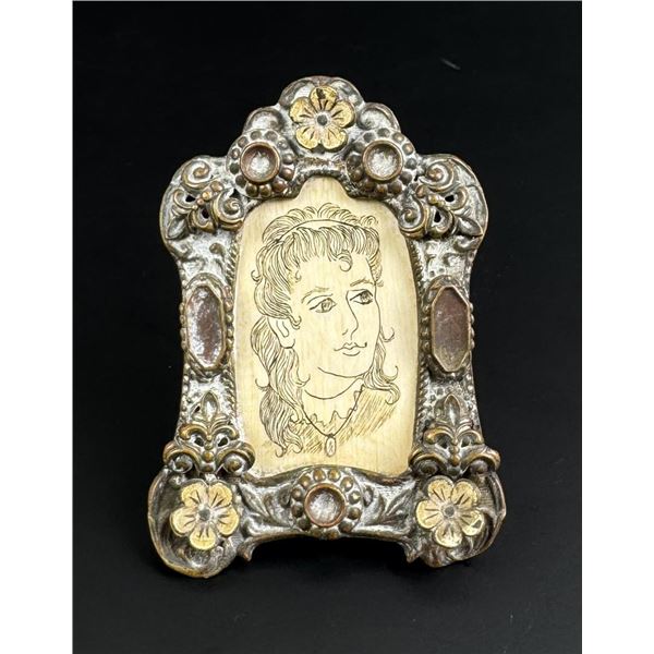 Whaler Made Scrimshaw Sailors Valentine Portrait