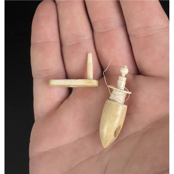 Whaler Made Whale Bone Sewing Thread Spool