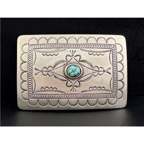 Navajo Nickel Silver Turquoise Coral Belt Buckle