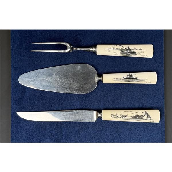 Alaskan Eskimo Inuit Scrimshaw Ivory Carving Set