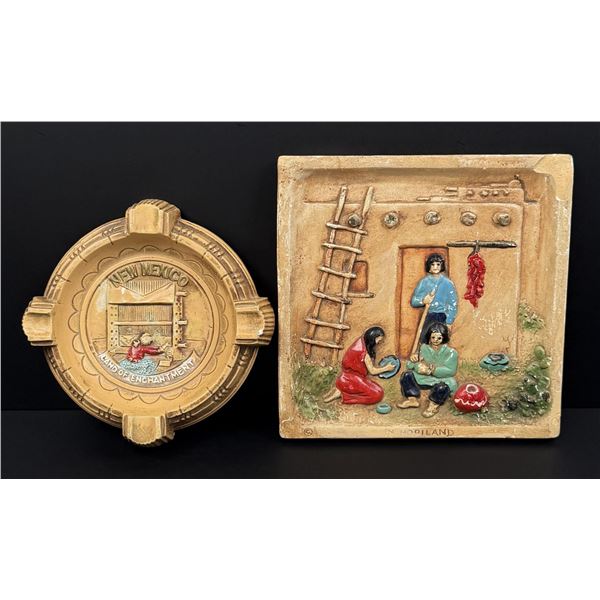 Hopi Trading Post Chalkware Plaque and Ashtray