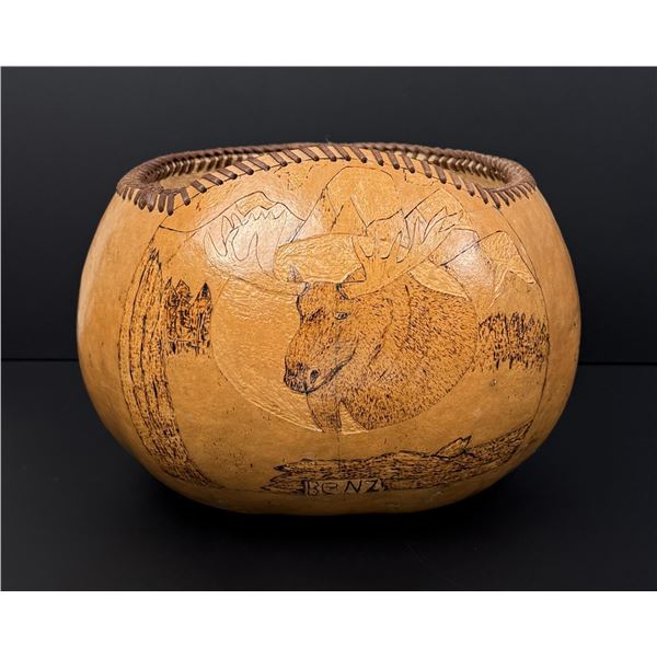 Native American Indian Carved Moose Gourd