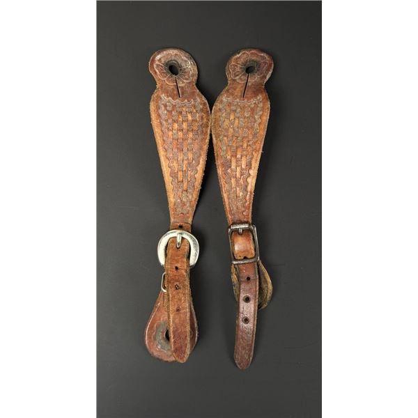Basket Tooled Leather Cowboy Spur Straps