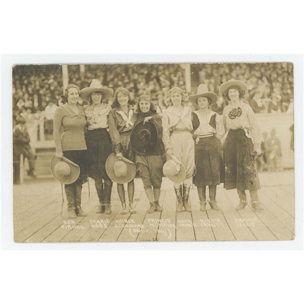 Group of Famous Rodeo Cowgirls RPPC Postcard