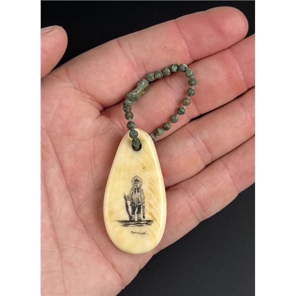 Alaskan Inuit Eskimo Scrimshaw Ivory Keychain