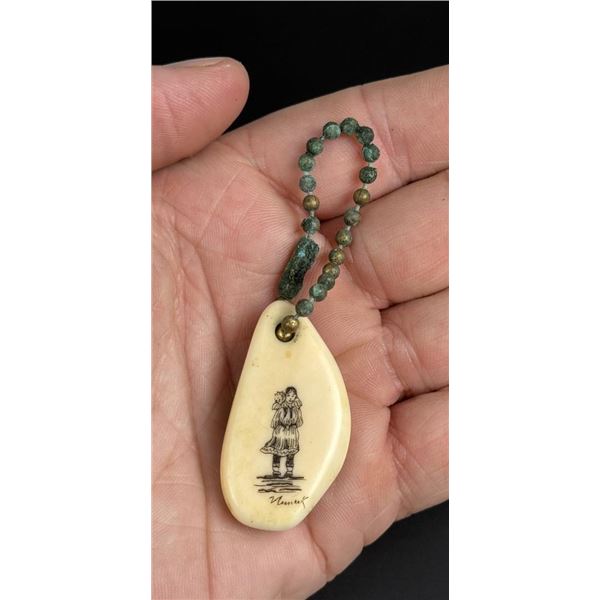 Alaskan Inuit Eskimo Scrimshaw Ivory Keychain