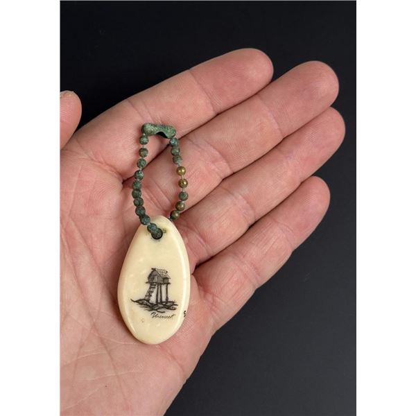 Alaskan Inuit Eskimo Scrimshaw Ivory Keychain