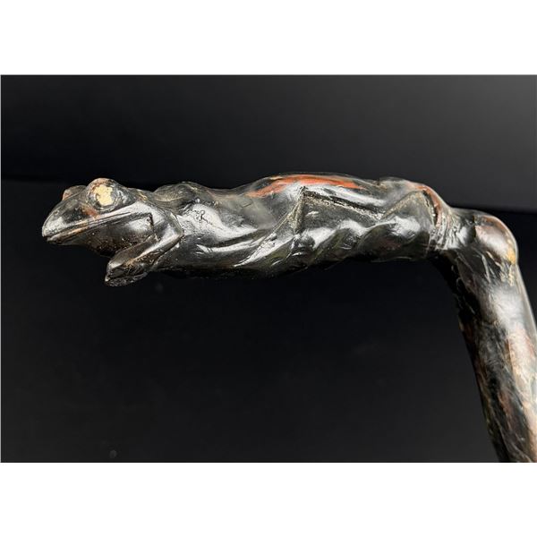 19th Century American Folk Art Frog Walking Stick