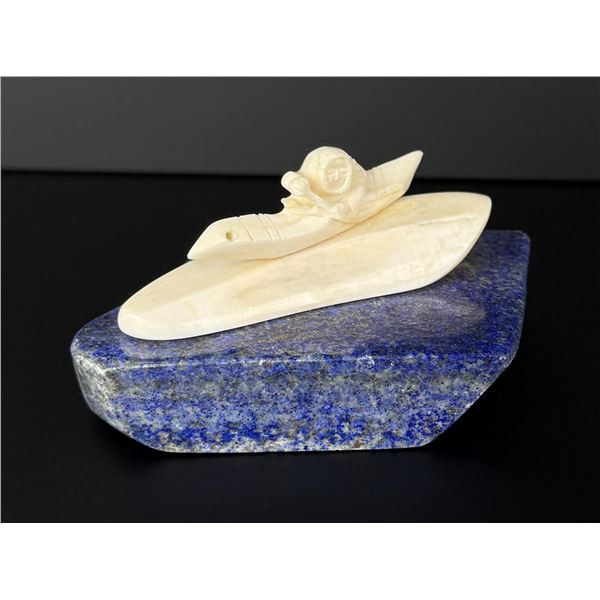 Alaskan Inuit Eskimo Carved Ivory Kayaker