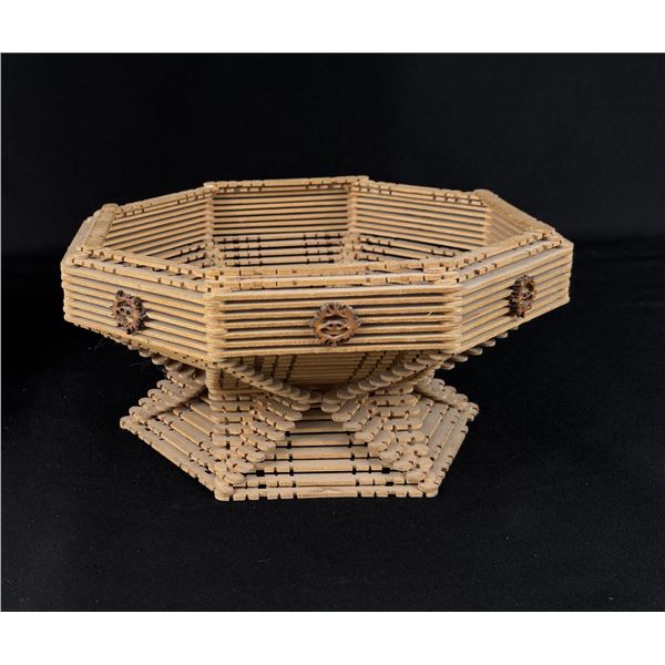 Tramp Art Popsicle Stick Footed Compote Bowl