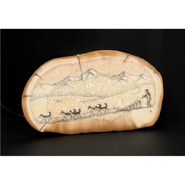 Alaskan Inuit Eskimo Scrimshaw Ivory Panel