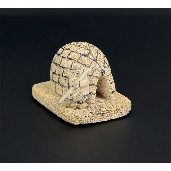 Alaskan Inuit Eskimo Whale Bone Igloo Carving