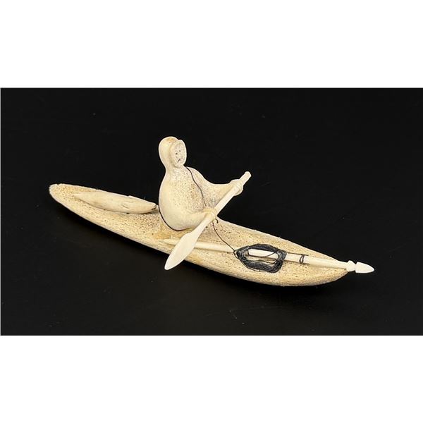 Alaskan Inuit Eskimo Carved Bone Kayaker