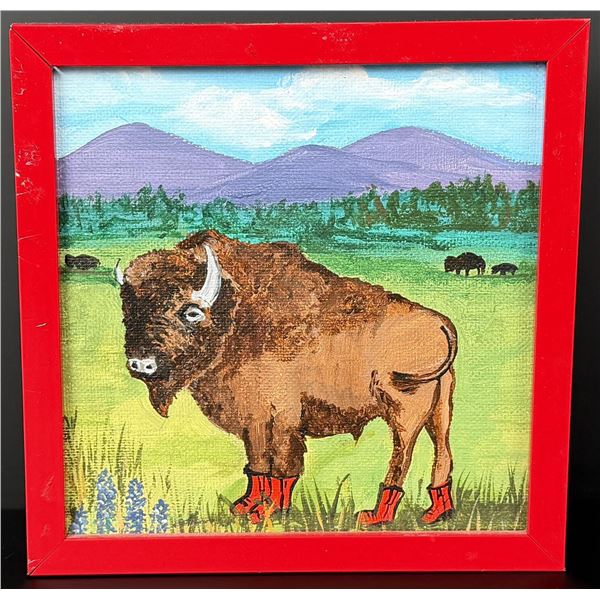 Buffalo in Red Boots Oil Painting
