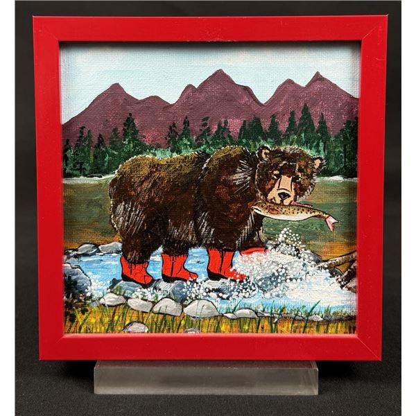 Bear in Red Boots Oil Painting