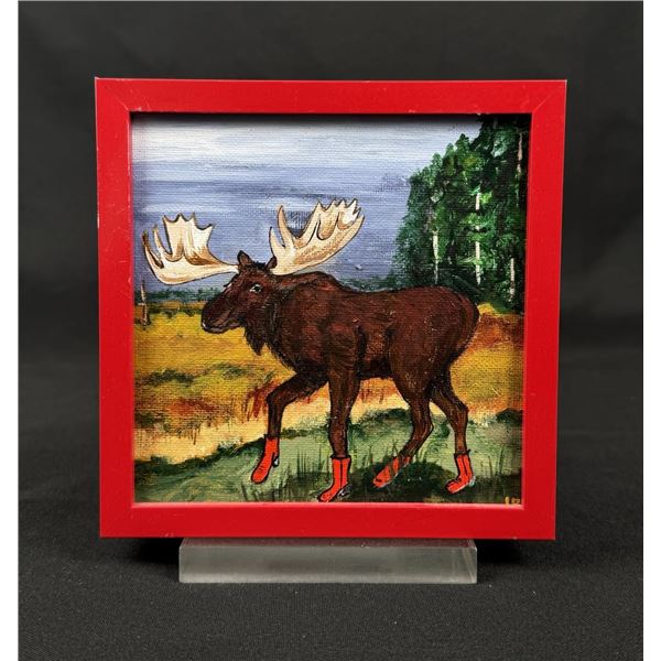 Moose in Red Boots Oil Painting