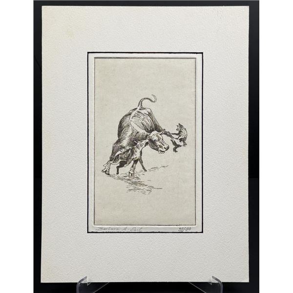 Barbara East Wolves and Cow Engraving