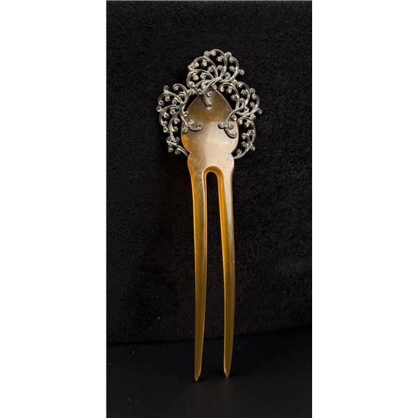 Victorian Sterling Silver Celluloid Hair Comb
