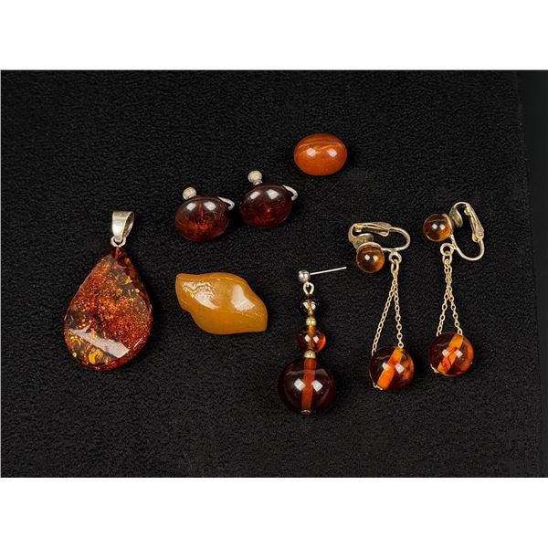 Collection of Amber Sterling Silver Jewelry