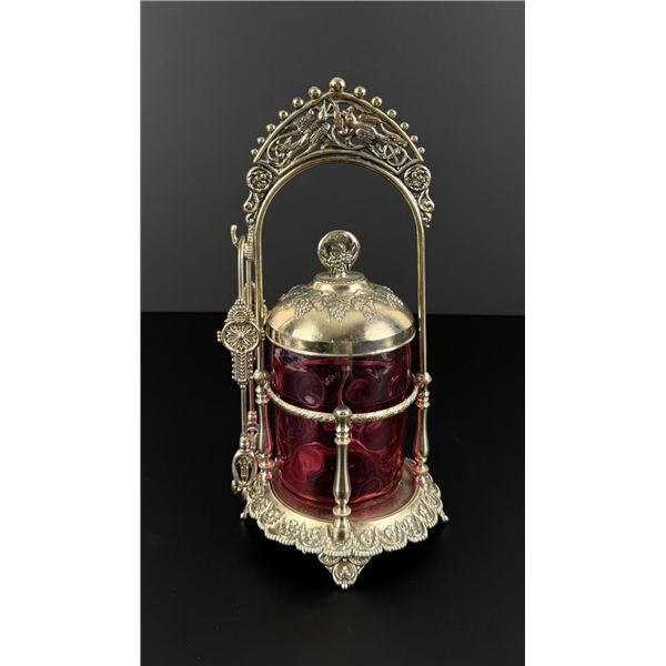 Victorian Cranberry Glass Pickle Castor