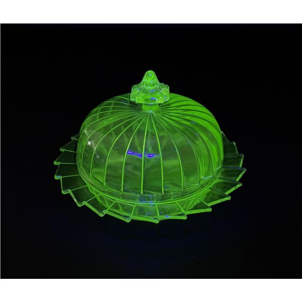 Jeanette Sierra Uranium Glass Butter Dish