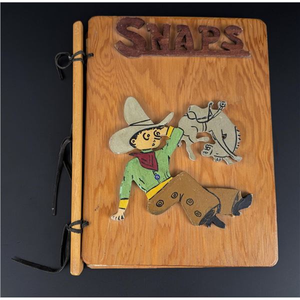 1950s Folk Art Cowboy Wood Photo Album