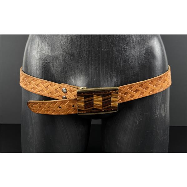 Brass Wood Inlaid Cowboy Belt and Buckle