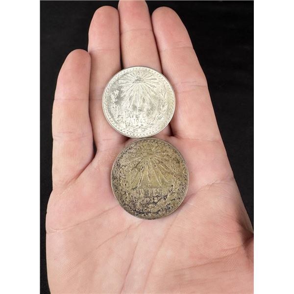1938 1943 Mexico Silver Un Peso Coins