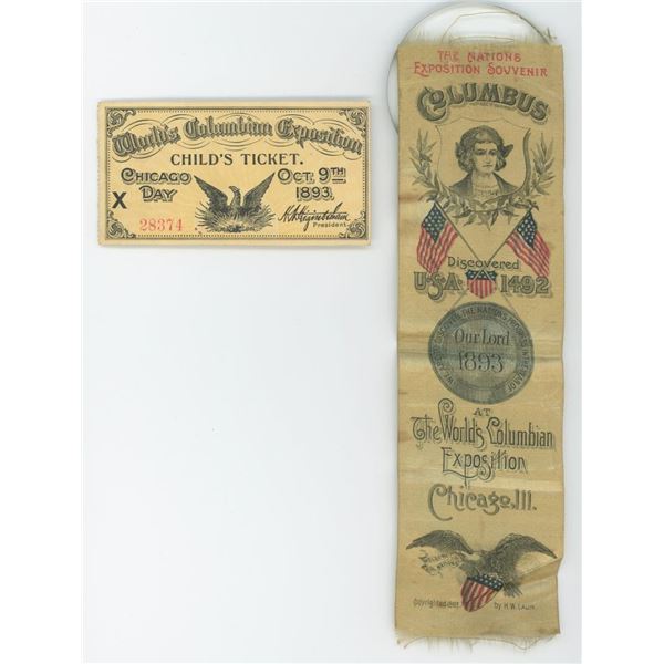 1893 Columbian Exposition Ticket and Ribbon