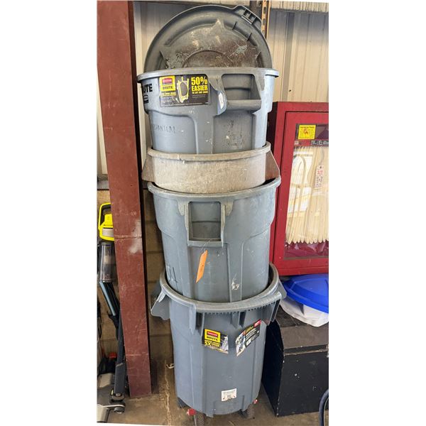 Multiple Rubbermaid Brute Waste Cans w/ Some Lids
