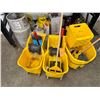 Image 2 : Qty 3 Yellow Mop Buckets w/ Wringers & Mops