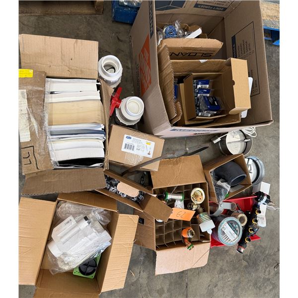 Contents of Pallet: Zurn Wilkins Pressure Valves, Pipe Fittings, Tape, Hardware, etc