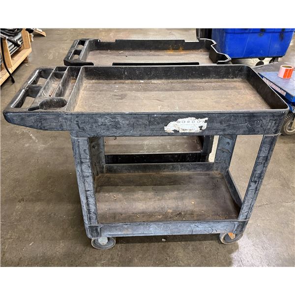 Qty 2 Black Utility Carts w/ Undershelves 38" x 17" x 33"H