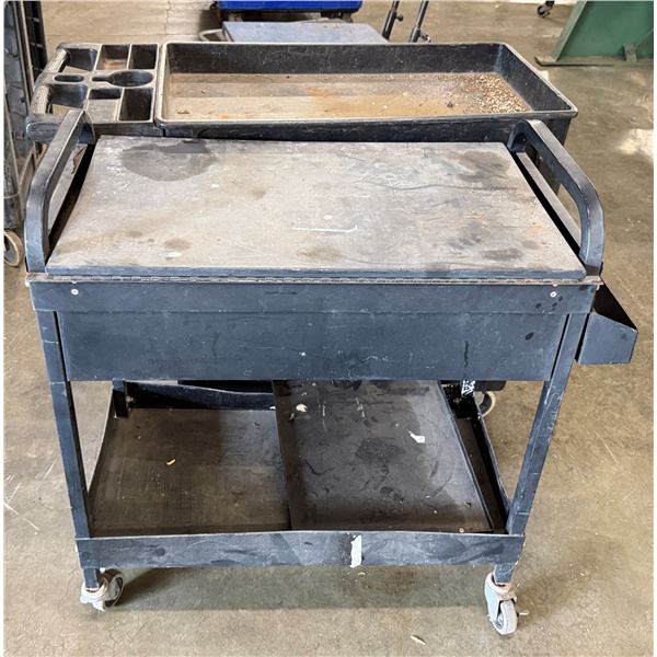 Qty 2 Black Utility Carts w/ Undershelves, Misc Sizes