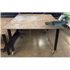 Image 1 : Metal Table on Wheels w/ Attached Bench Vise 48" x 48" x 29"H