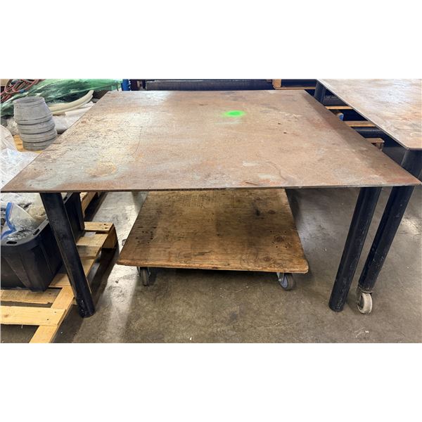 Metal Table on Wheels 48" x 48" x 29"H (wooden dolly not included)