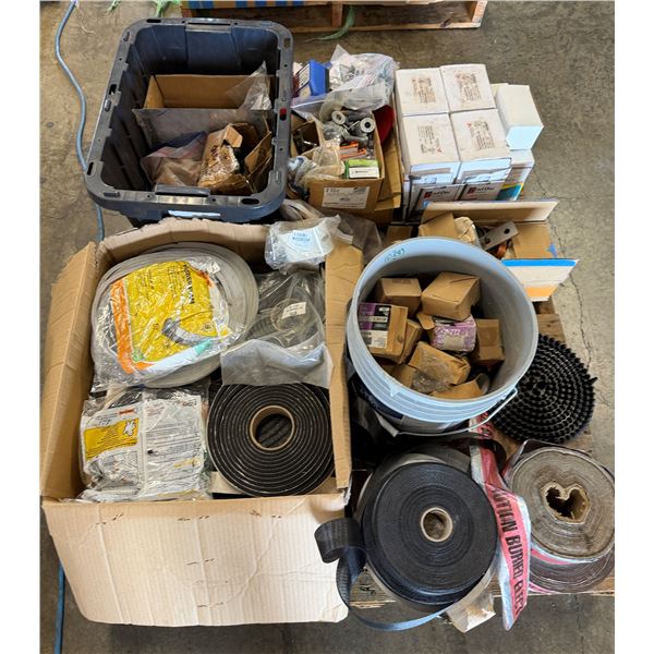Contents of Pallet: Caution Tape Rolls, Rubber Foam Sealant Tape, Pipe Hangers, Control Transformers