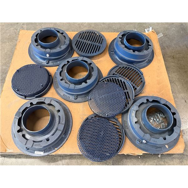 Multiple Zurn Industries Floor Drains, Flashing Clamps, Bases, Grates, etc Misc Sizes
