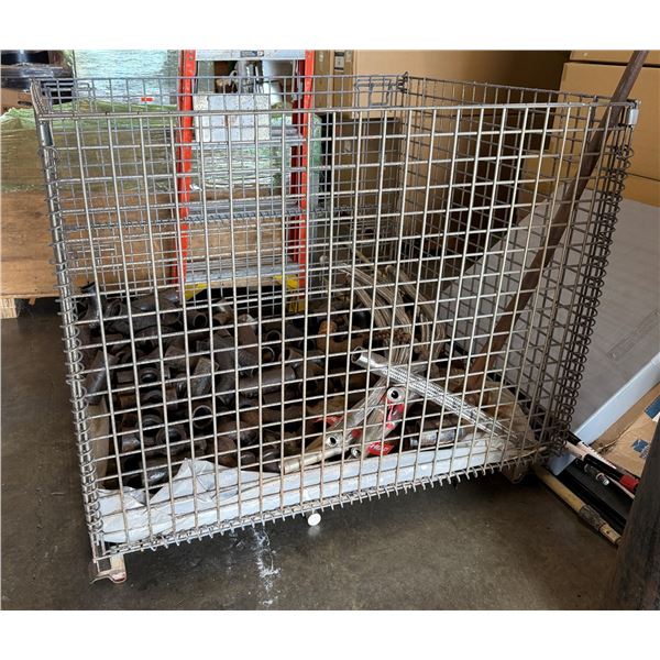 Metal Mesh Bin & Contents: Pipe Fittings, FlexHead Metal Hoses, etc Misc Sizes