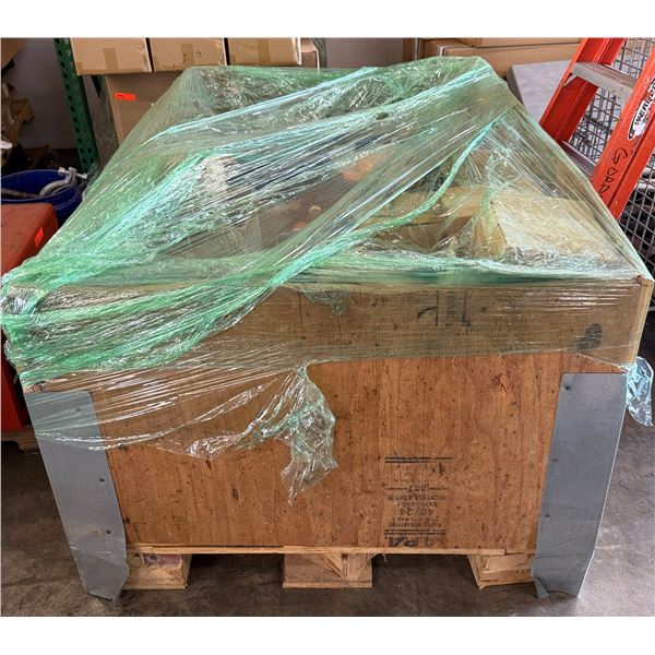 Wooden Bin Multiple Metal & PVC Pipe Fittings, Beam & Pipe Clamps, Surge Clips, Gate Valves, etc