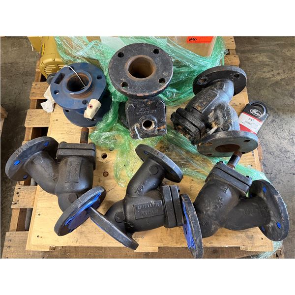Multiple Mueller Steam Specialty 758 Series Y Strainers, Gorman-Rupp Pump Flange Suction, etc