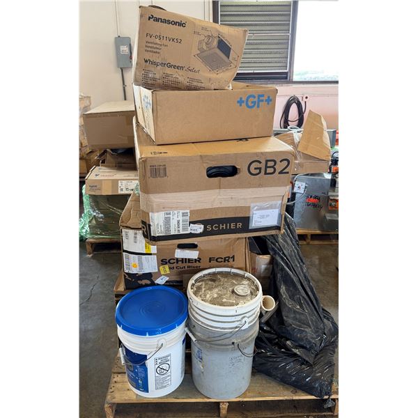 Contents of Pallet: Panasonic Ventilating Fan, Schier FCR1 & GB2 Grease Interceptors, etc